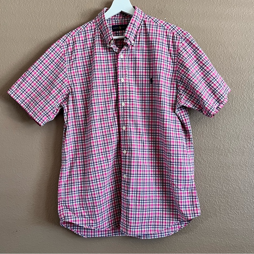 Ralph Lauren Pink Gingham Button Down Shirt Size Large